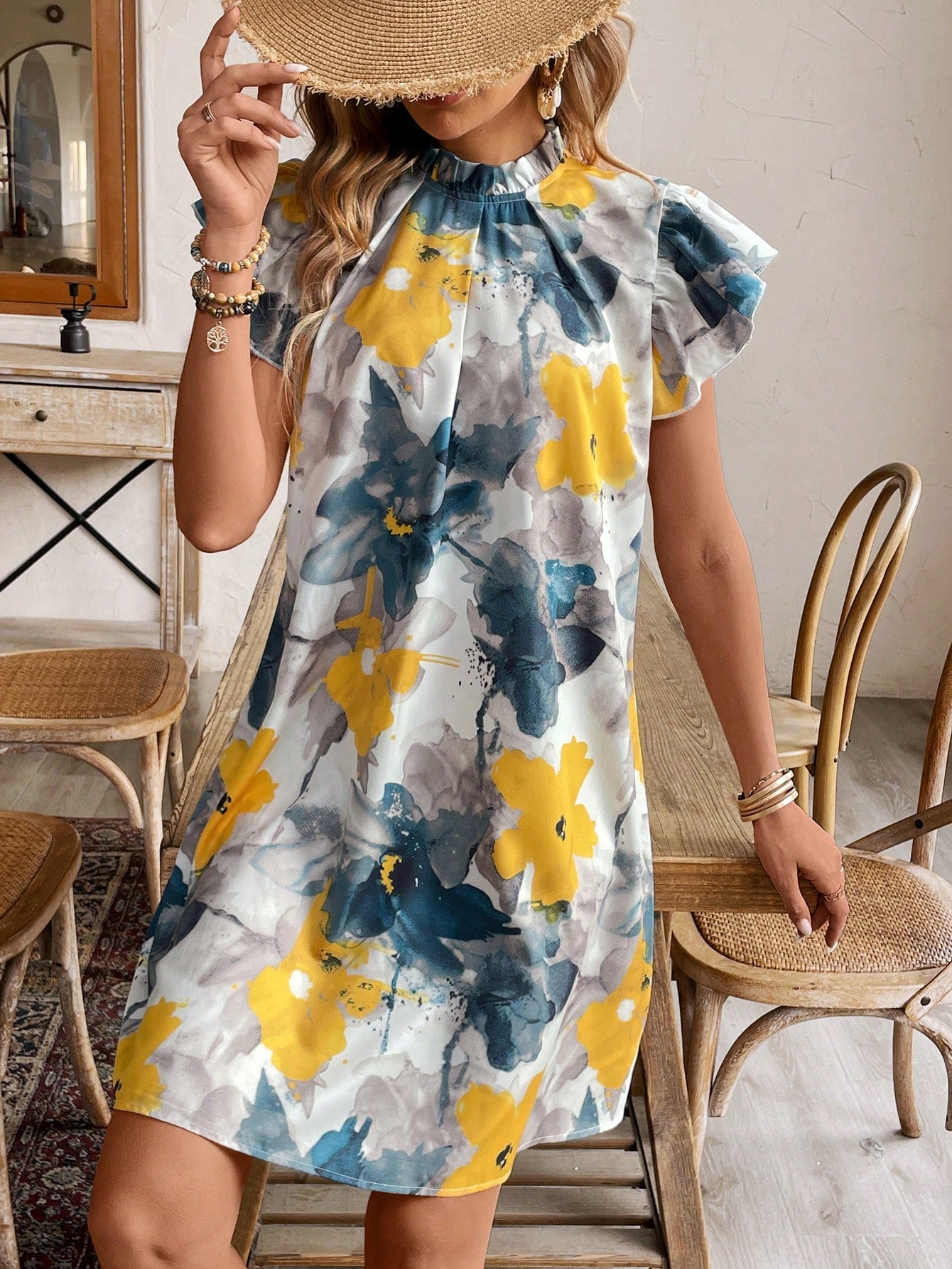Floral Print Ruffled A-Line Dress