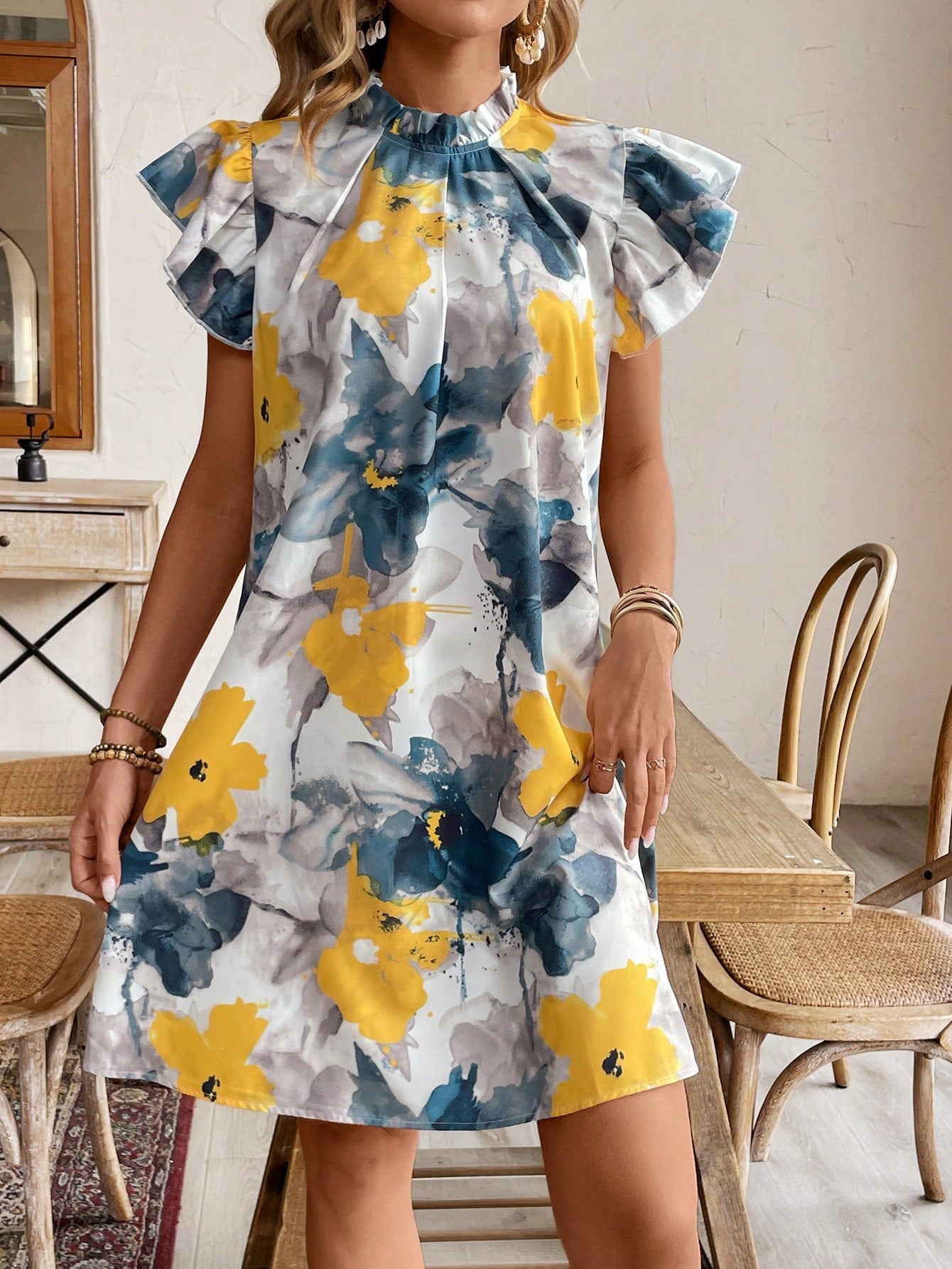 Floral Print Ruffled A-Line Dress