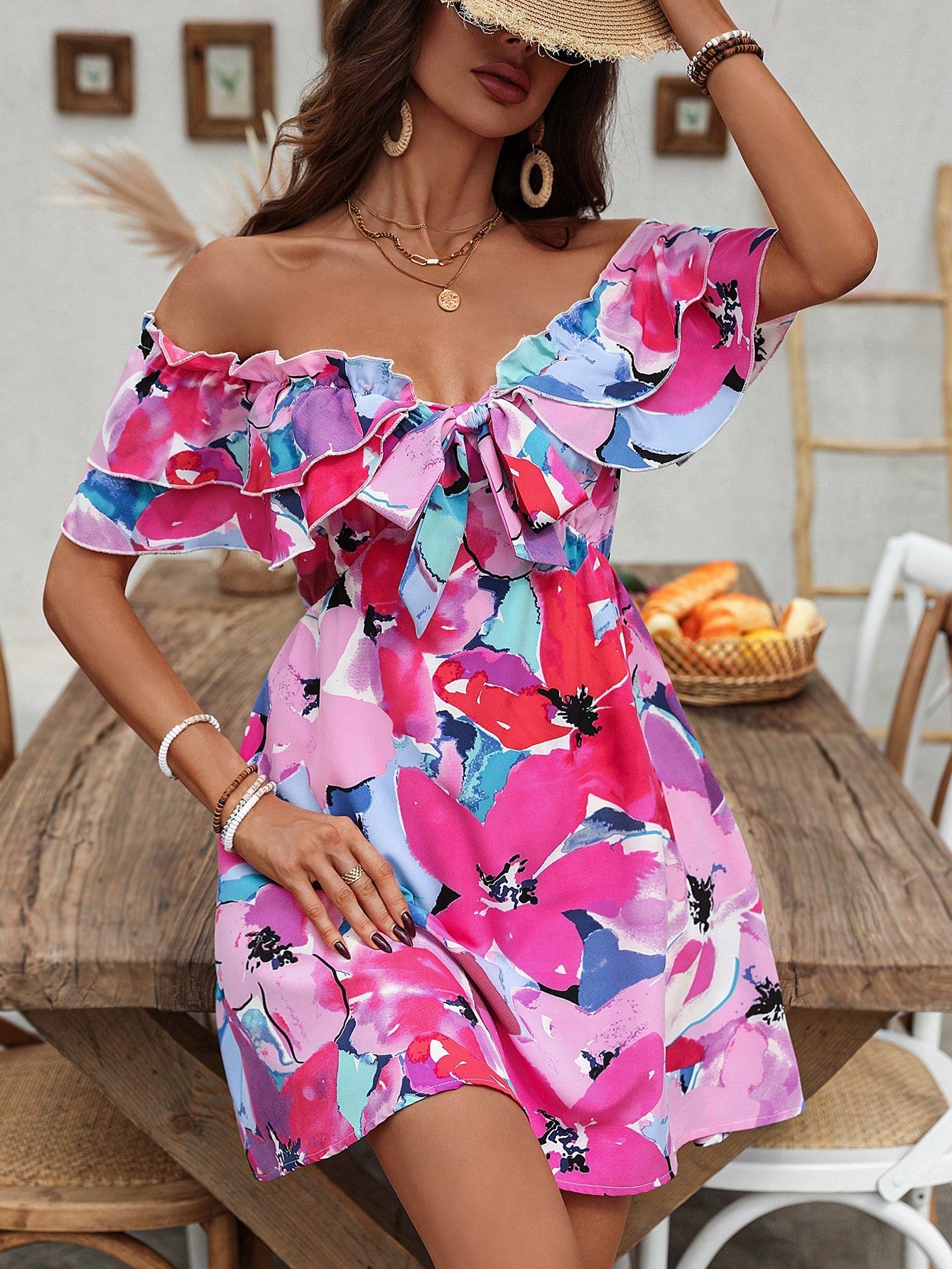 Floral Print Ruffled A-Line Dress