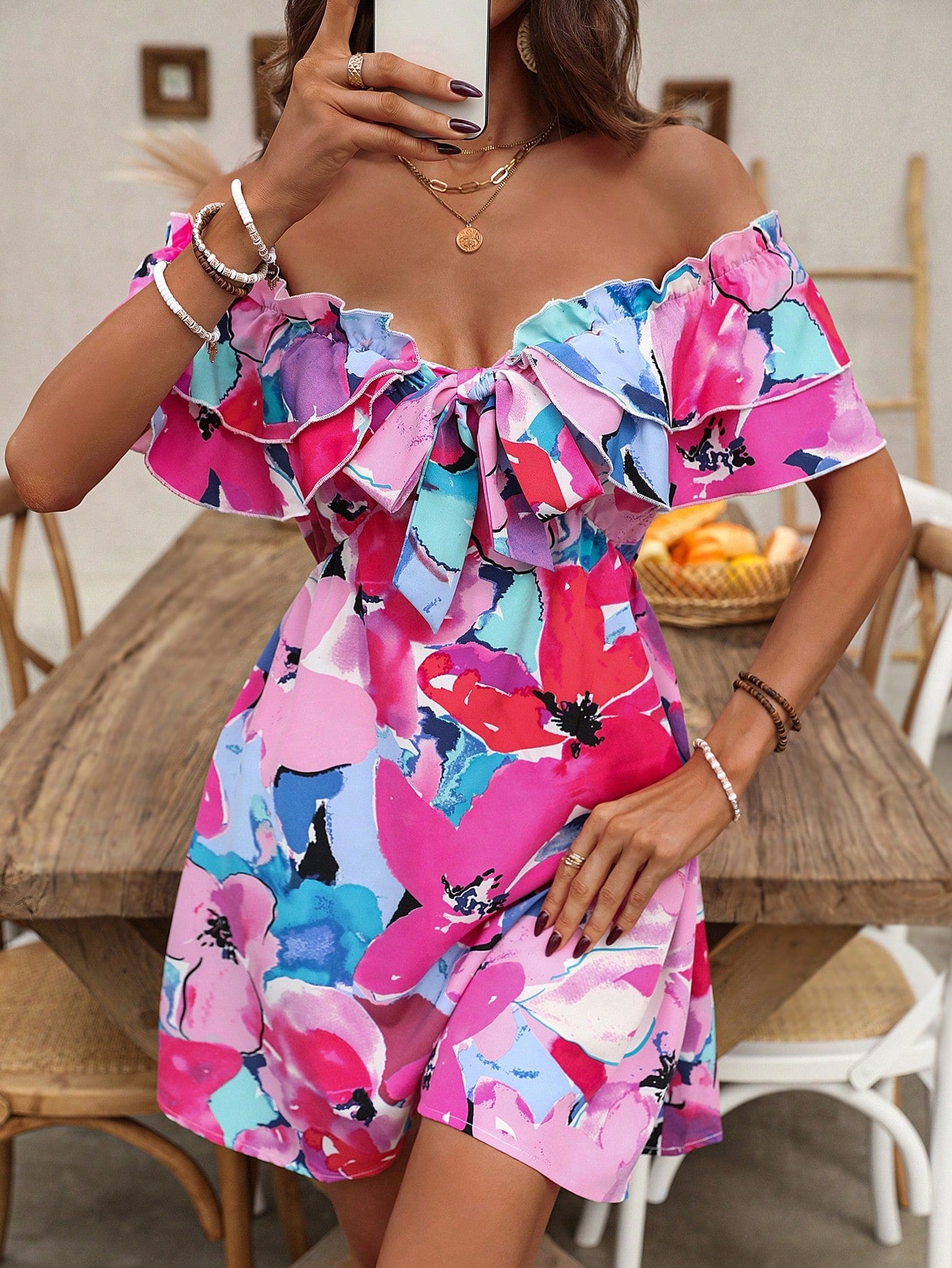 Floral Print Ruffled A-Line Dress