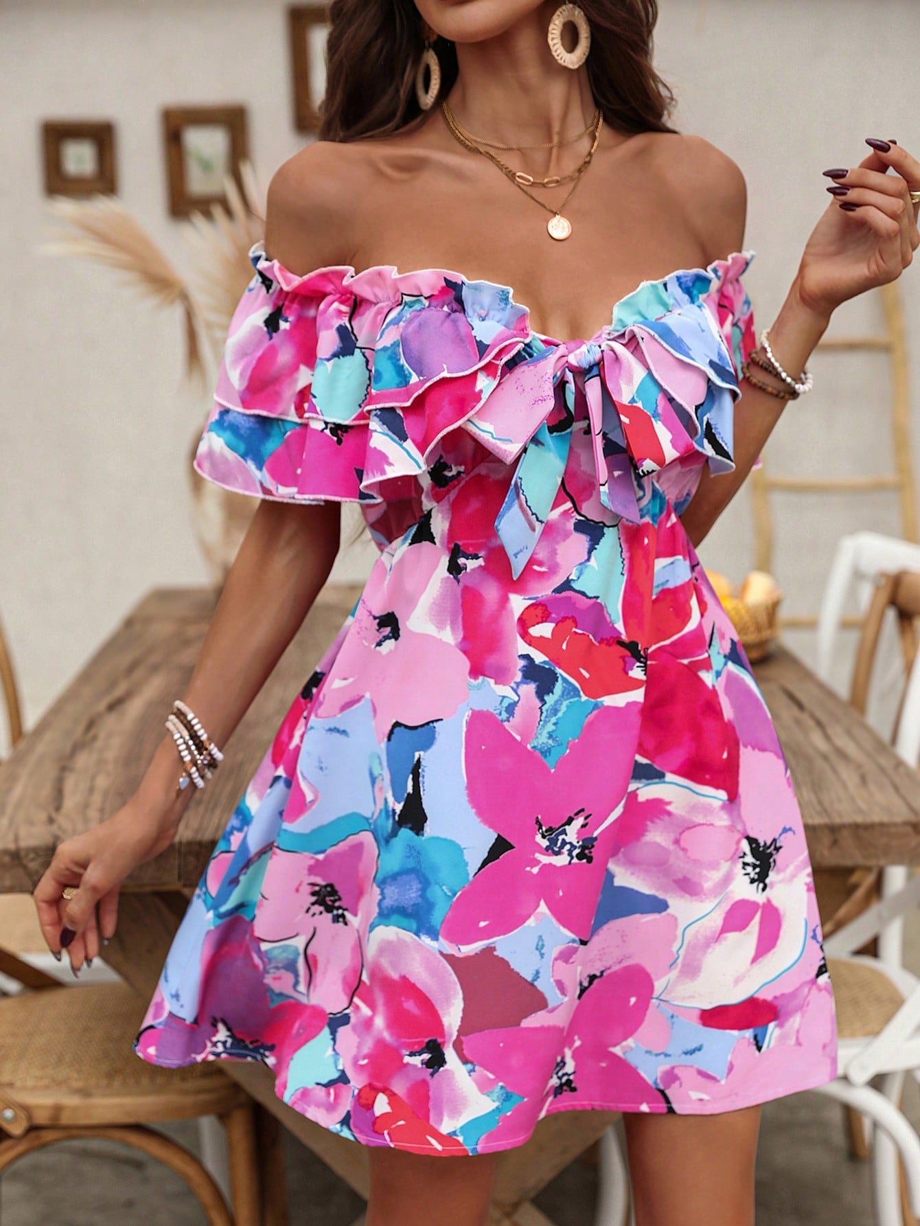 Floral Print Ruffled A-Line Dress