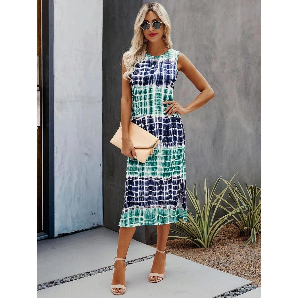 Tie and Dye Print A-Line Midi Dress