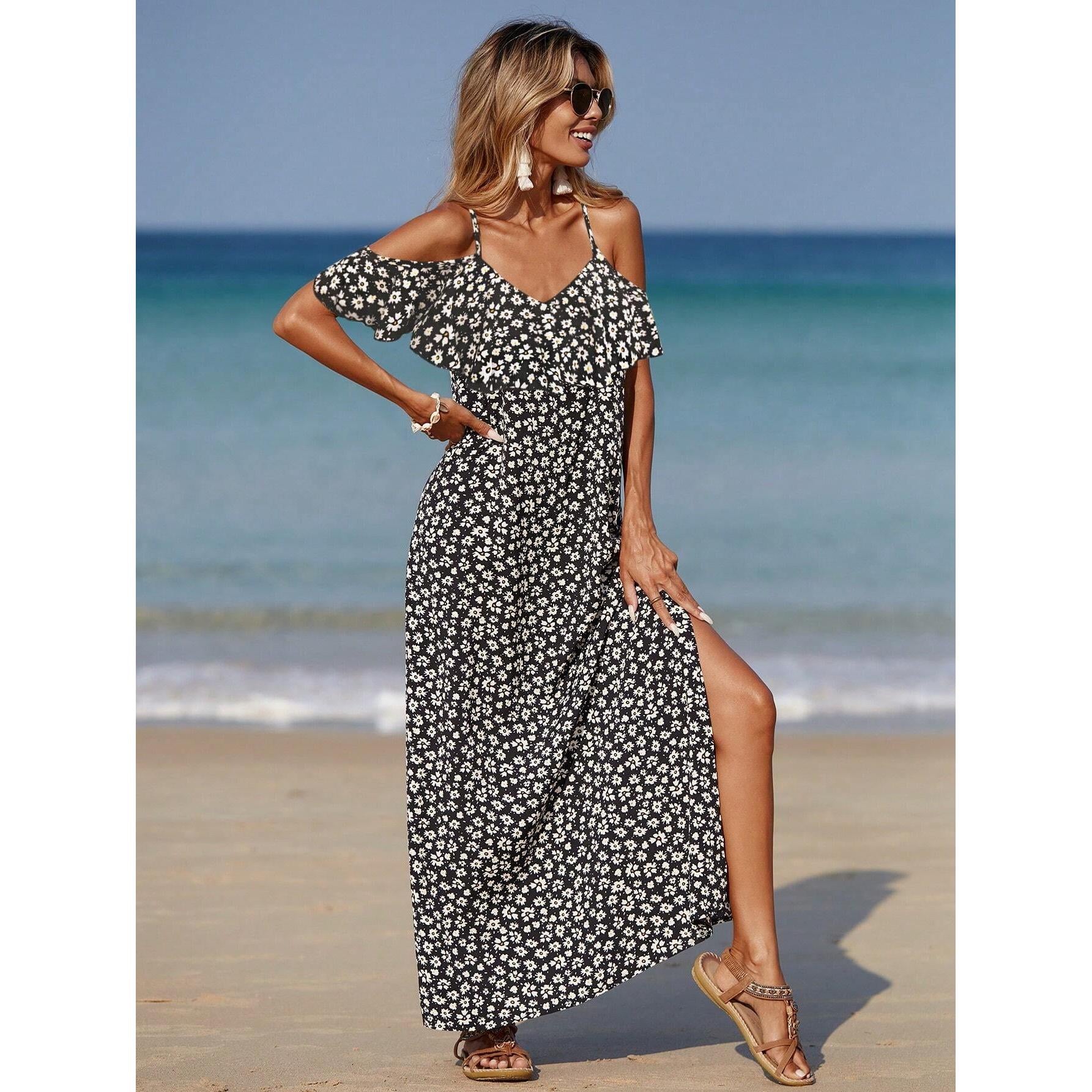 Floral Print Cold-Shoulder Maxi Dress