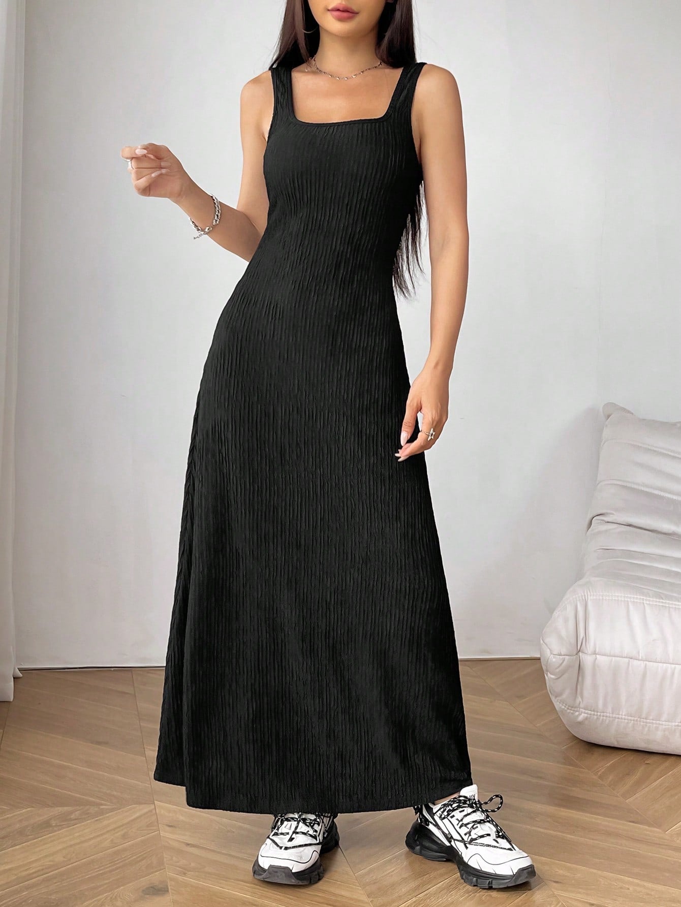 Choker Neck A-Line Midi Dress