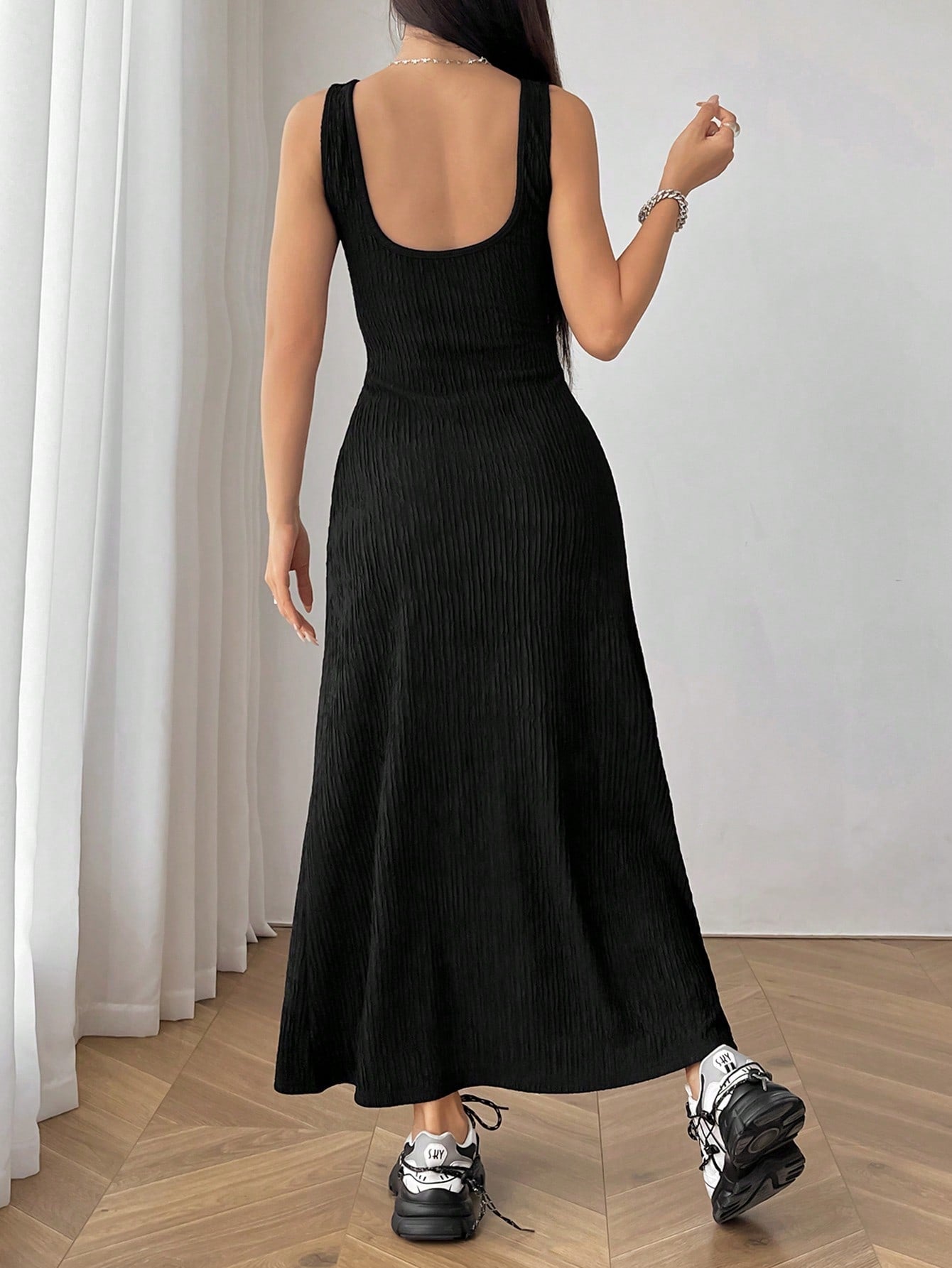 Choker Neck A-Line Midi Dress