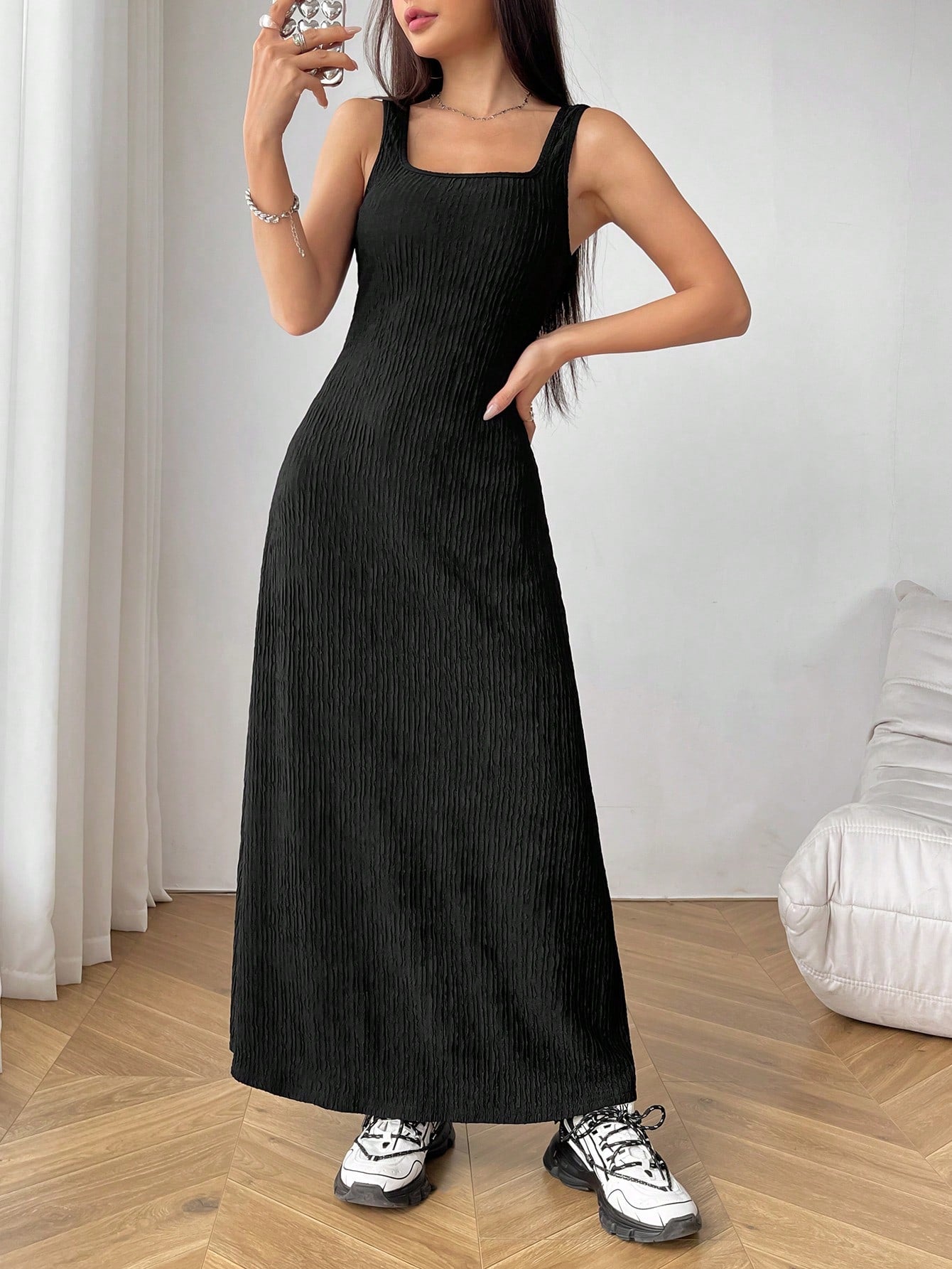 Choker Neck A-Line Midi Dress
