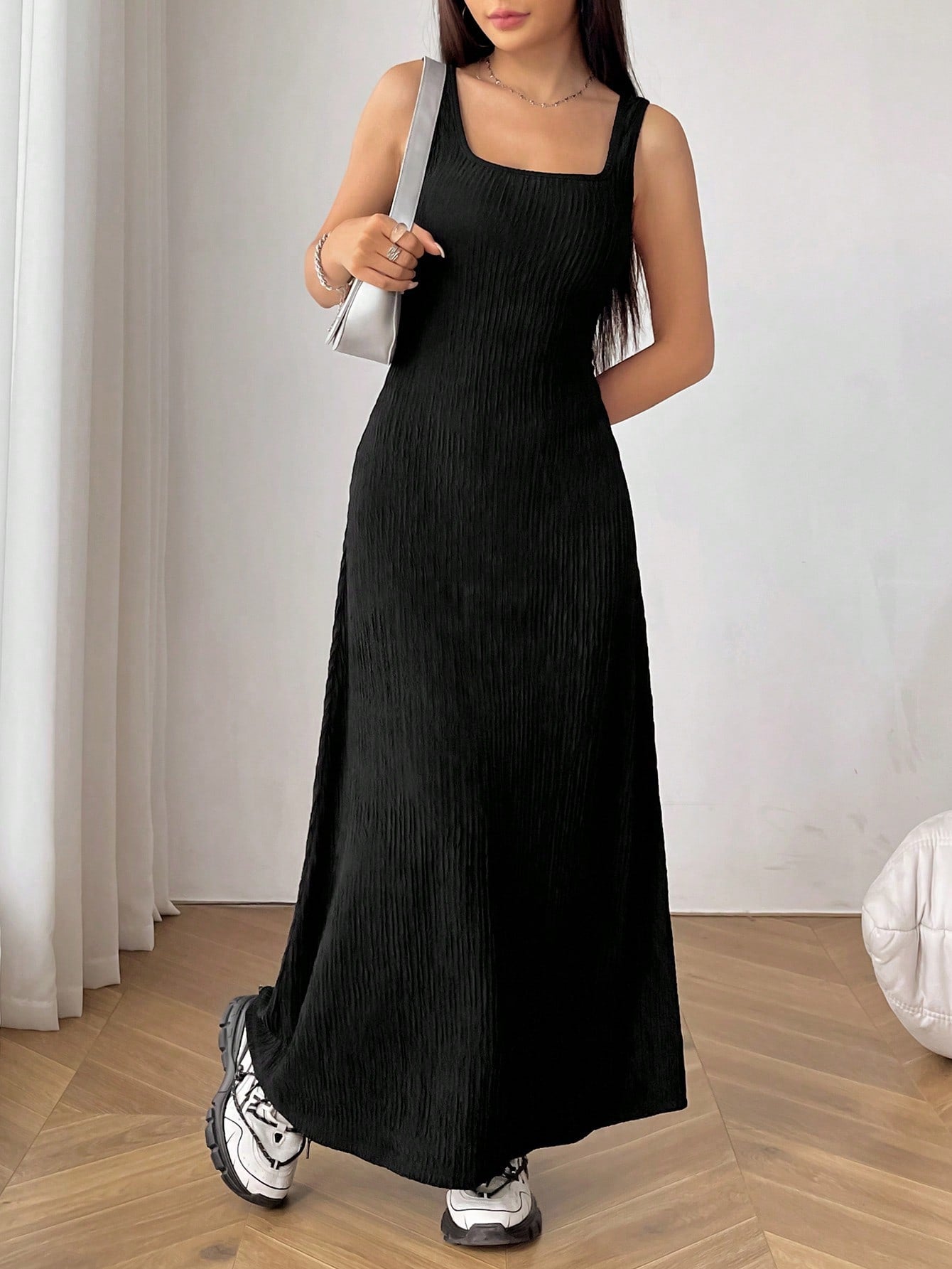 Choker Neck A-Line Midi Dress