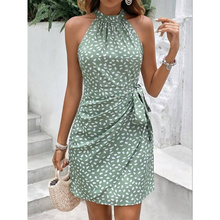 Printed Halter Neck Tie-Up Sheath Dress