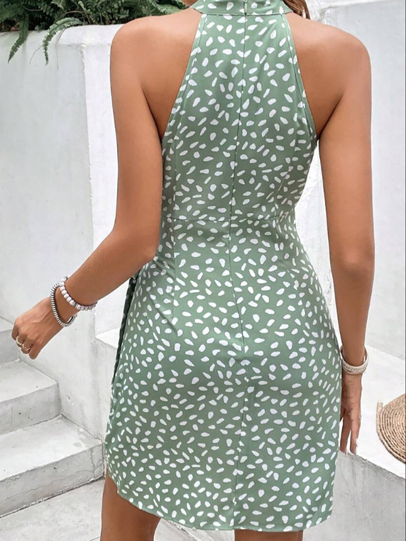 Printed Halter Neck Tie-Up Sheath Dress