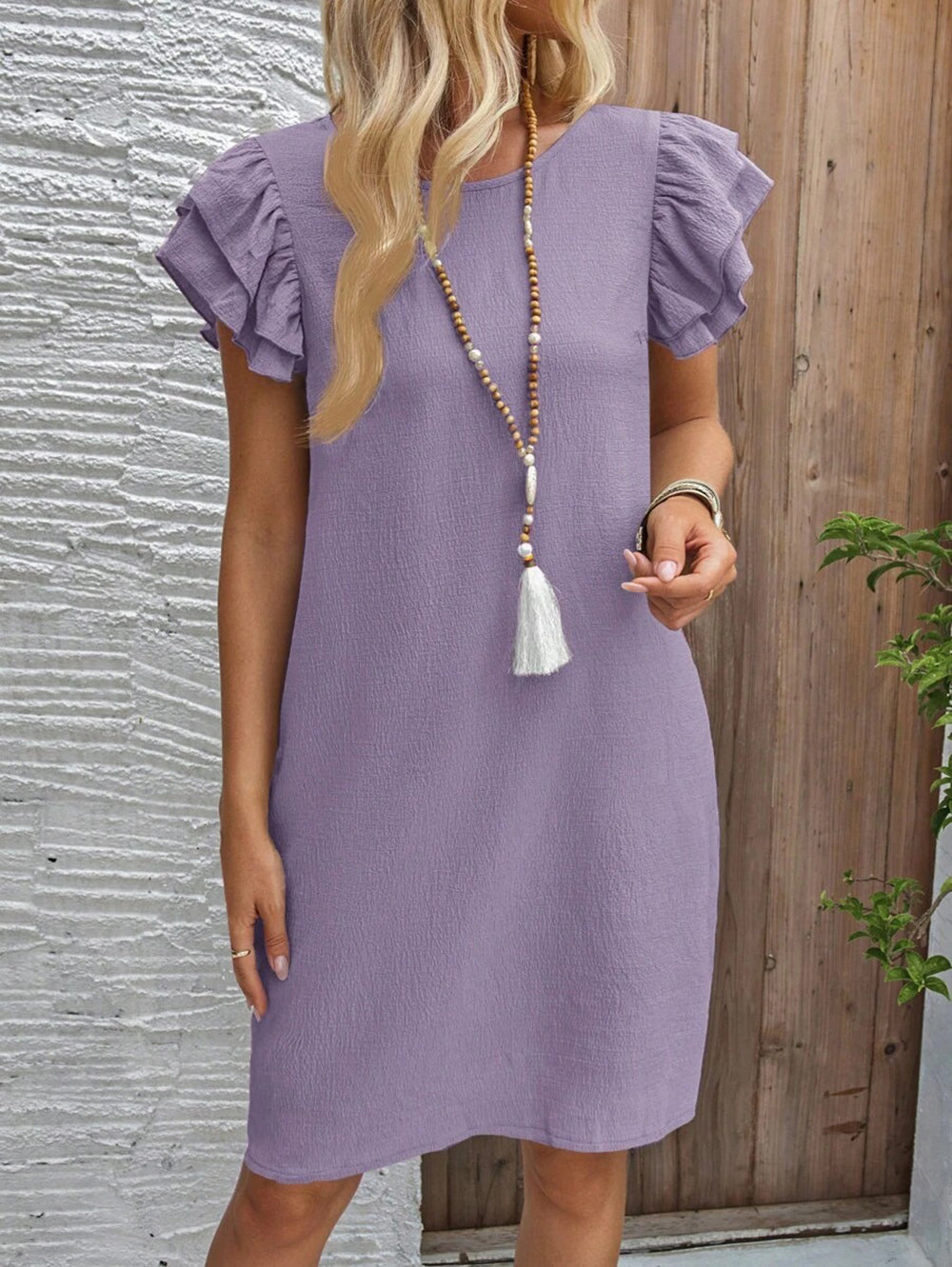 Women Round Neck Flared Sleeve Sheath Dress