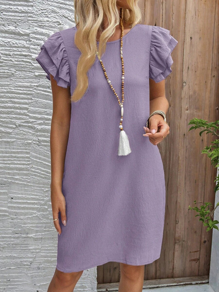 Women Round Neck Flared Sleeve Sheath Dress