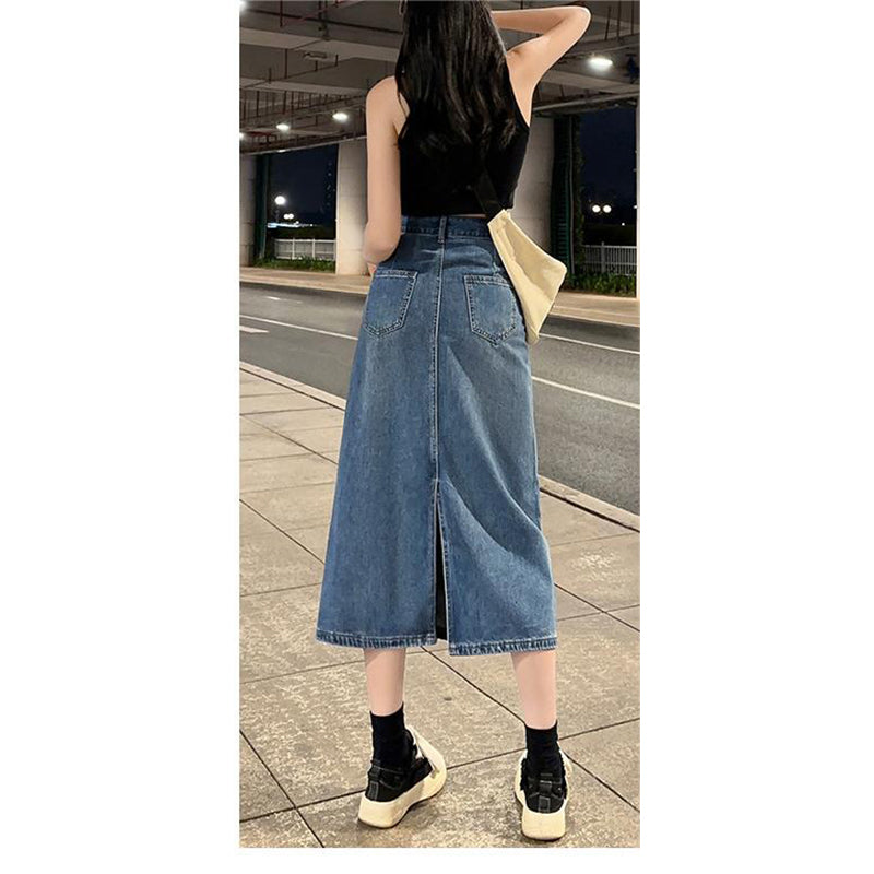 Casual Midi Denim Skirt