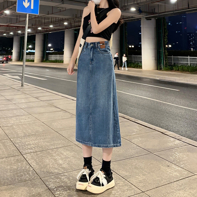Casual Midi Denim Skirt