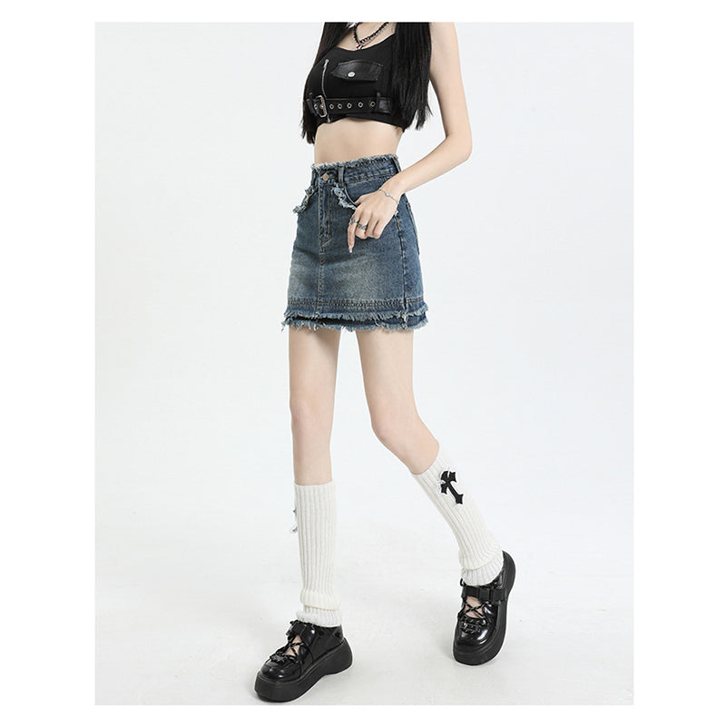 Blue Pencil Opaque Straight Distressed Mini Skirt