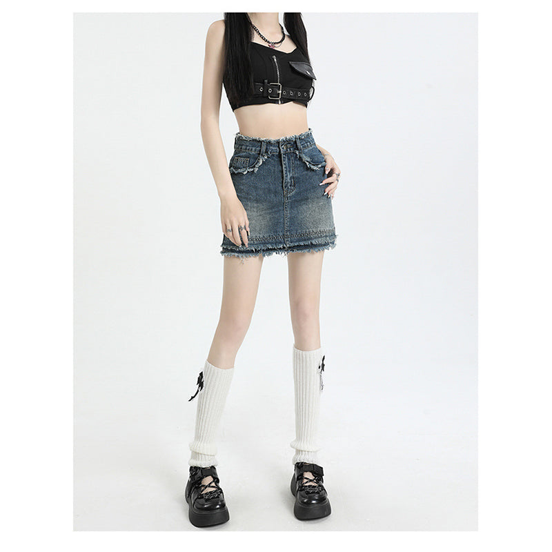 Blue Pencil Opaque Straight Distressed Mini Skirt