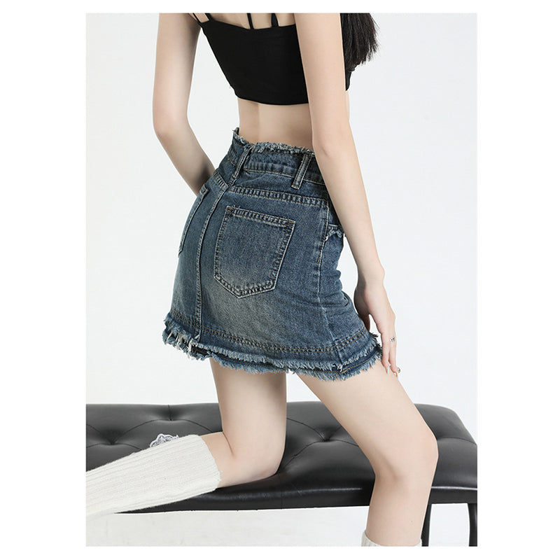 Blue Pencil Opaque Straight Distressed Mini Skirt
