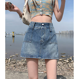 Blue Straight Denim Mini Skirt