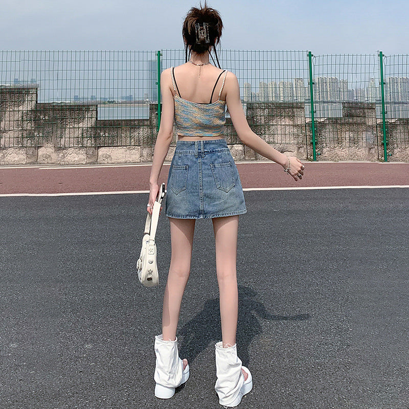 Blue Straight Denim Mini Skirt