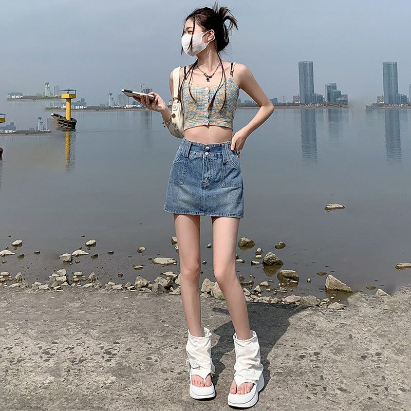 Blue Straight Denim Mini Skirt