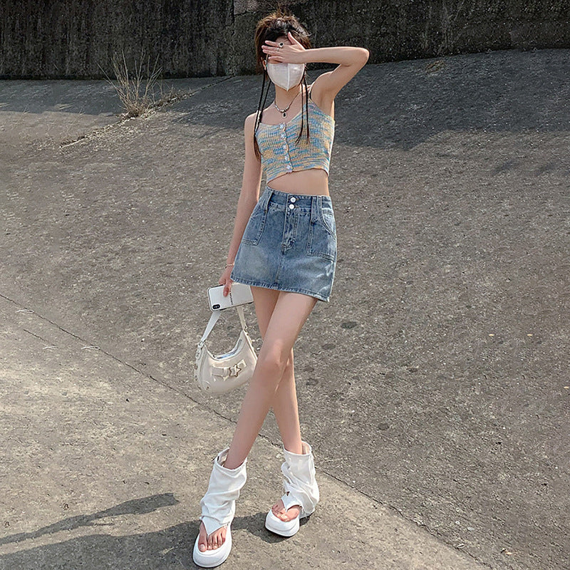 Blue Straight Denim Mini Skirt