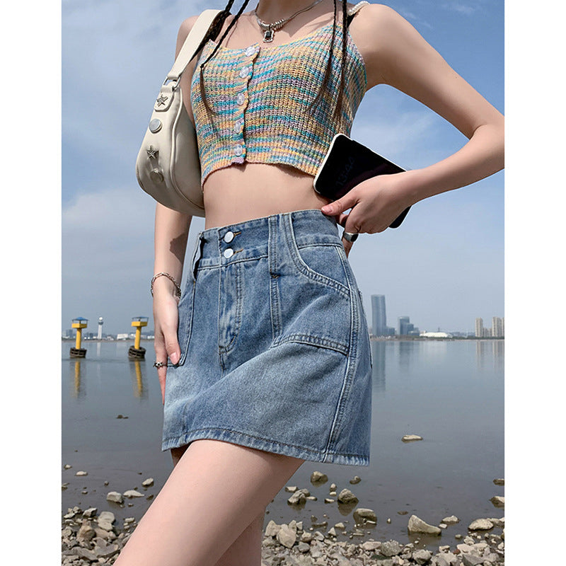 Blue Straight Denim Mini Skirt