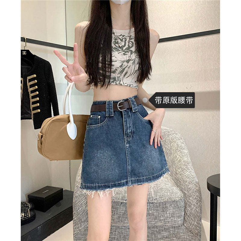 High-Rise A-Line Denim Mini Skirt