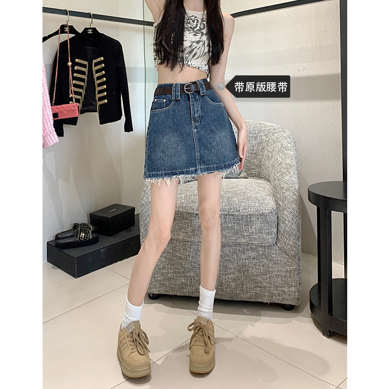 High-Rise A-Line Denim Mini Skirt