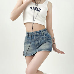 Women Blue Washed High-Rise Cotton Denim Shorts