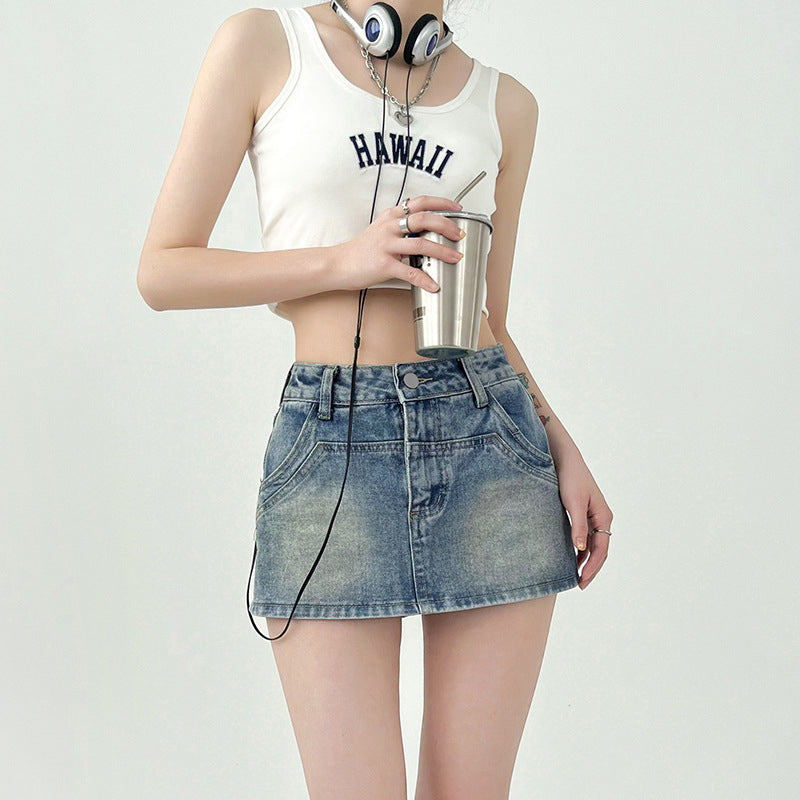 Women Blue Washed High-Rise Cotton Denim Shorts