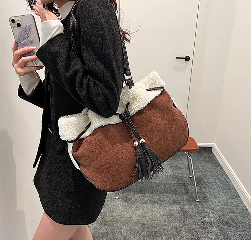 Coffee Brown Solid Bucket Shoulder Bag