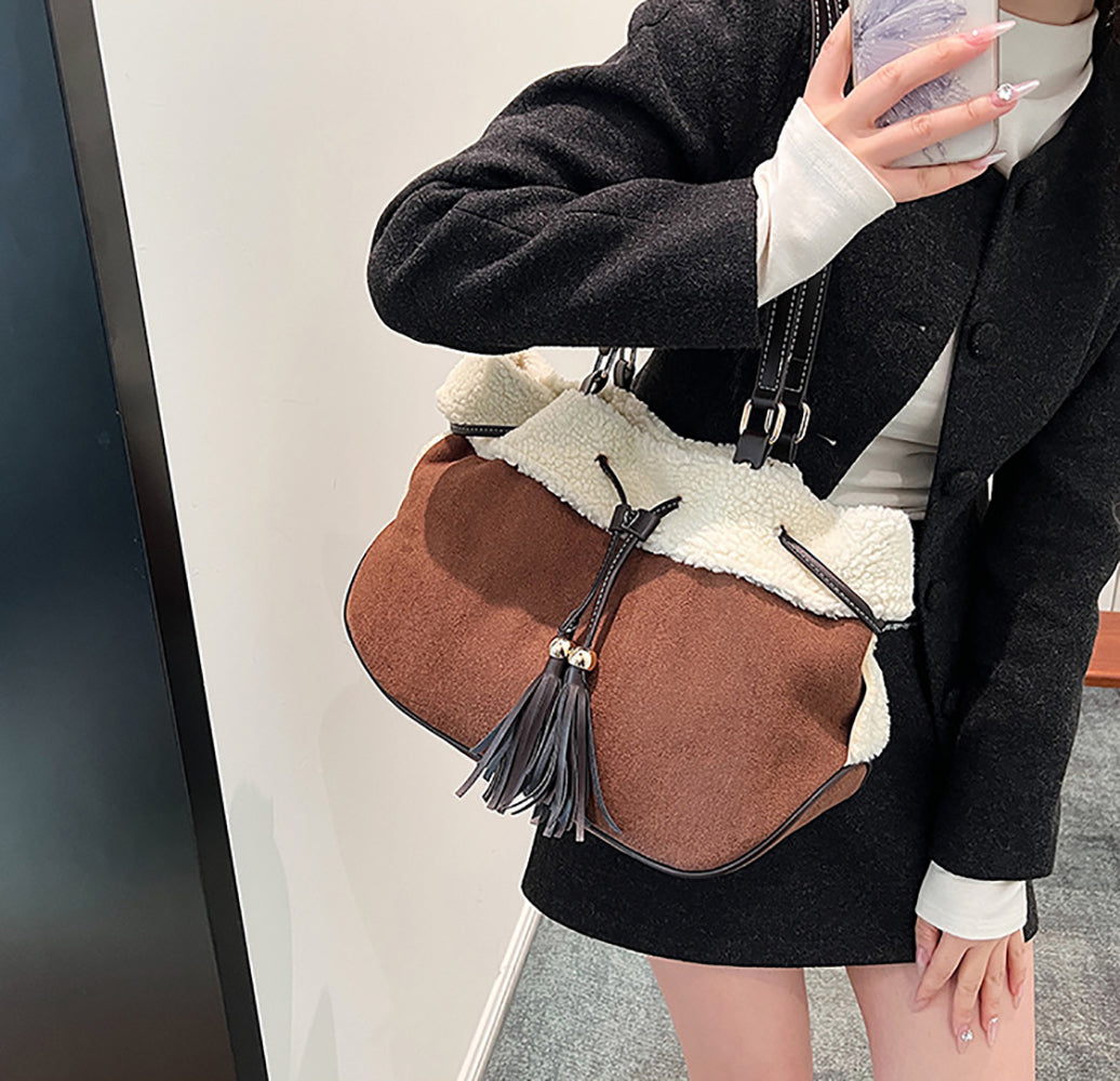 Coffee Brown Solid Bucket Shoulder Bag