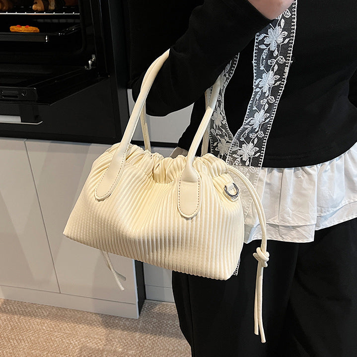White Solid Two Handles Hobo Bag