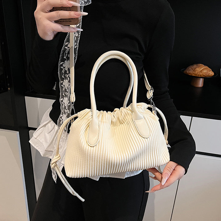 White Solid Two Handles Hobo Bag