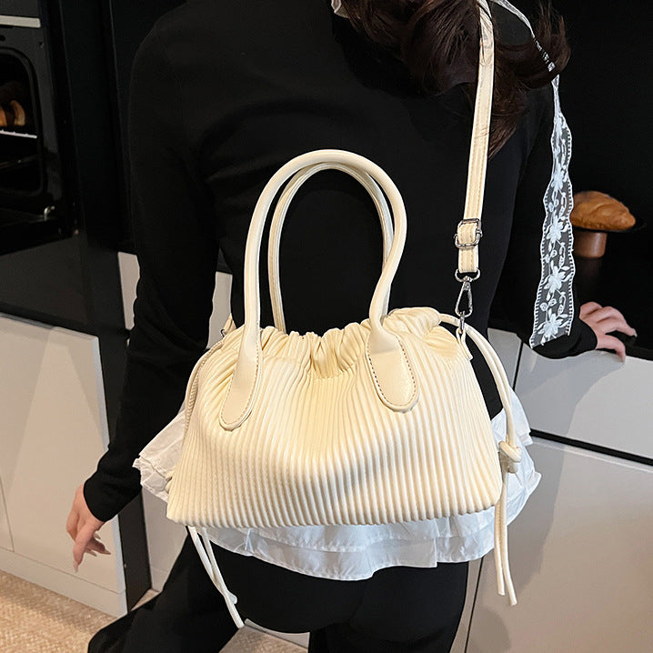 White Solid Two Handles Hobo Bag