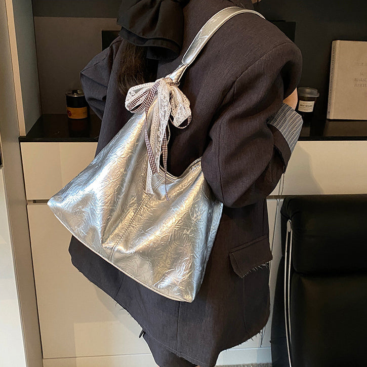 Silver Solid One Handle Sling Bag