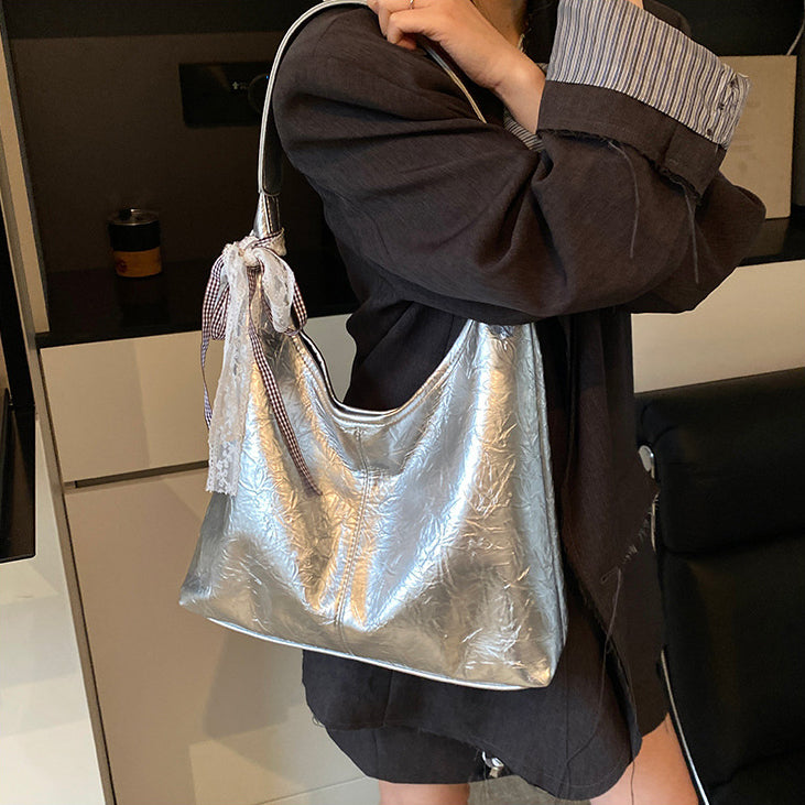 Silver Solid One Handle Sling Bag
