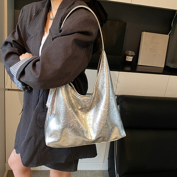 Silver Solid One Handle Sling Bag