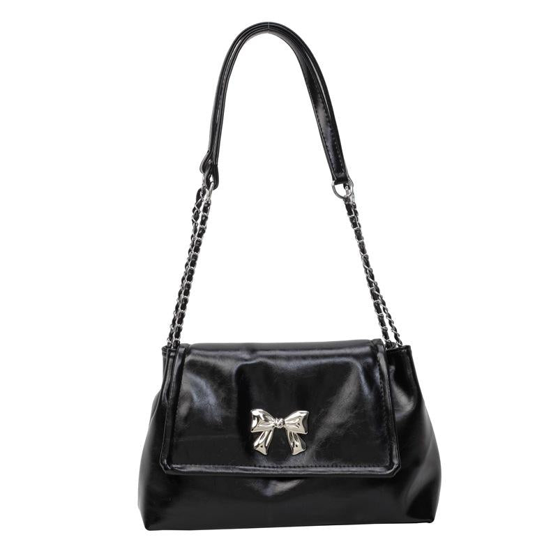 Black Solid Two Handles Shoulder Bag