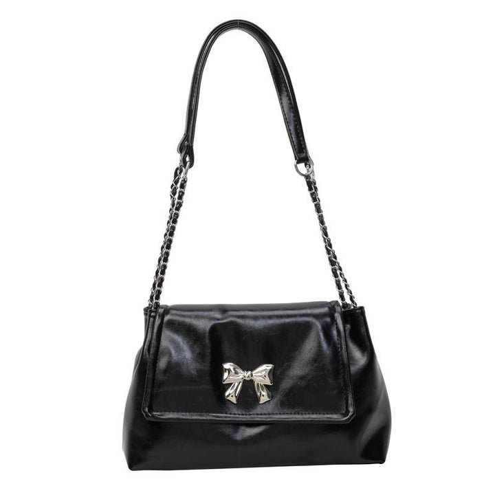 Black Solid Two Handles Shoulder Bag