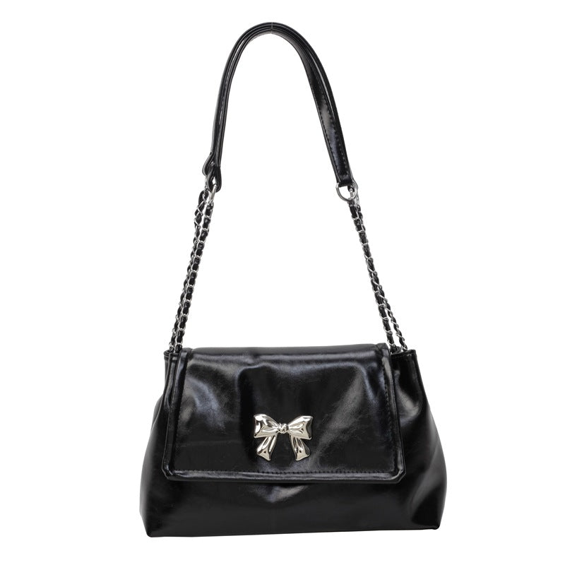 Black Solid Two Handles Shoulder Bag