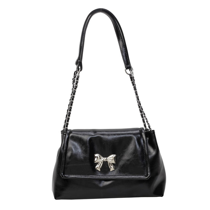 Black Solid Two Handles Shoulder Bag