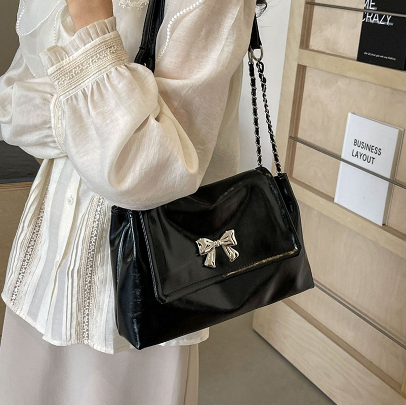 Black Solid Two Handles Shoulder Bag
