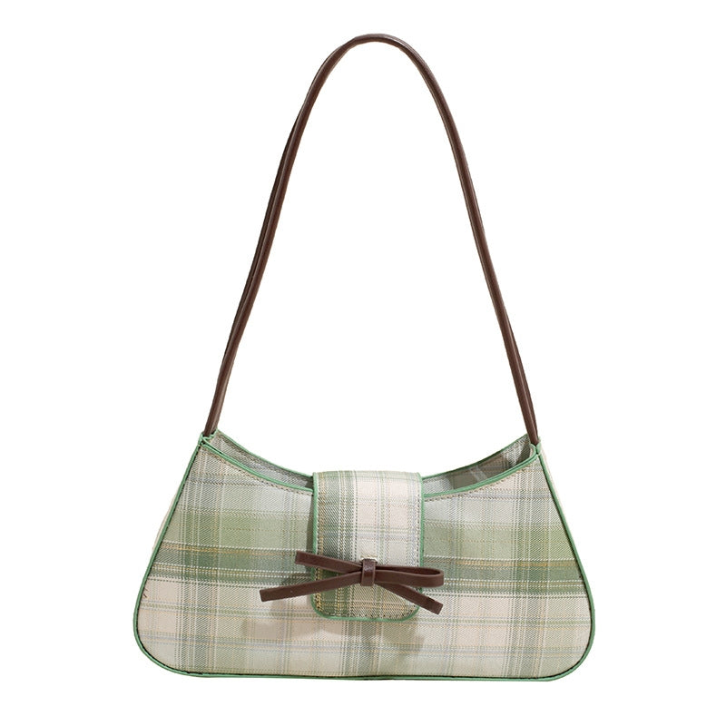 Checked PU Baguette Hobo Bag