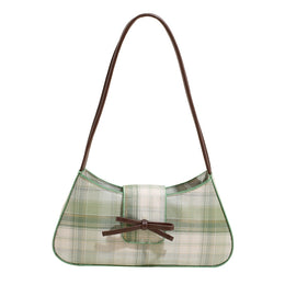 Checked PU Baguette Hobo Bag