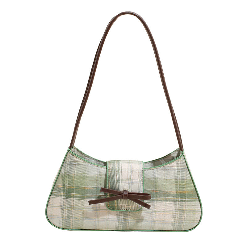 Checked PU Baguette Hobo Bag