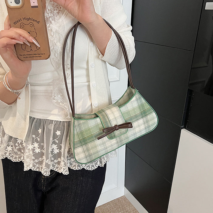Checked PU Baguette Hobo Bag