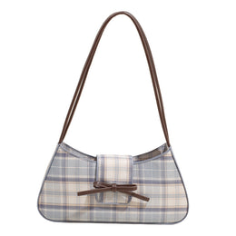 Checked PU Baguette Hobo Bag