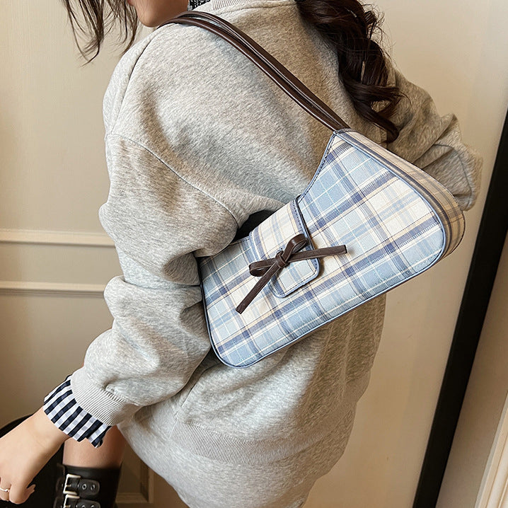 Checked PU Baguette Hobo Bag