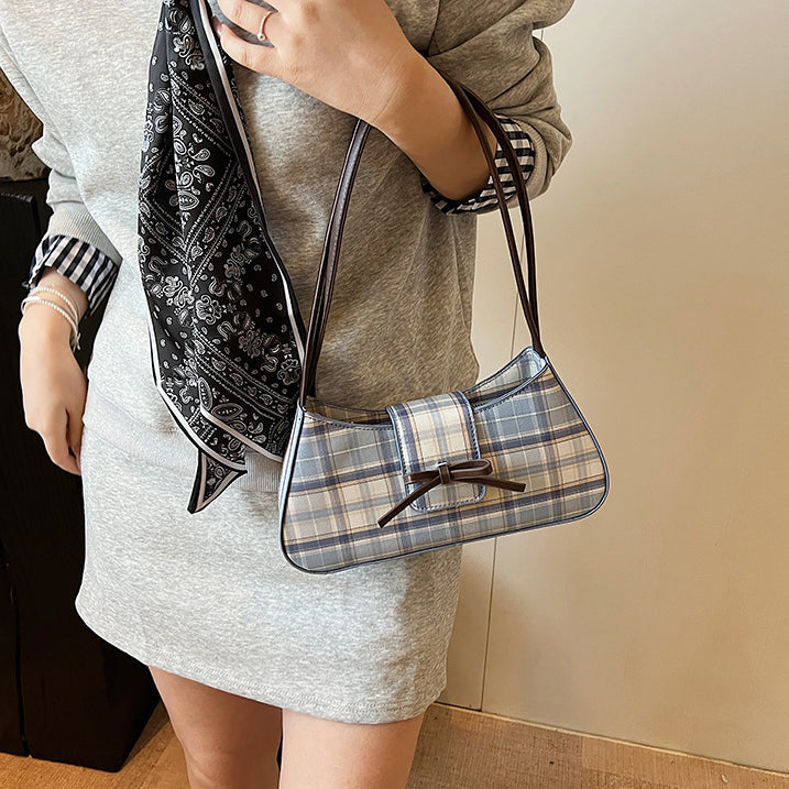 Checked PU Baguette Hobo Bag