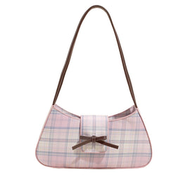 Checked PU Baguette Hobo Bag